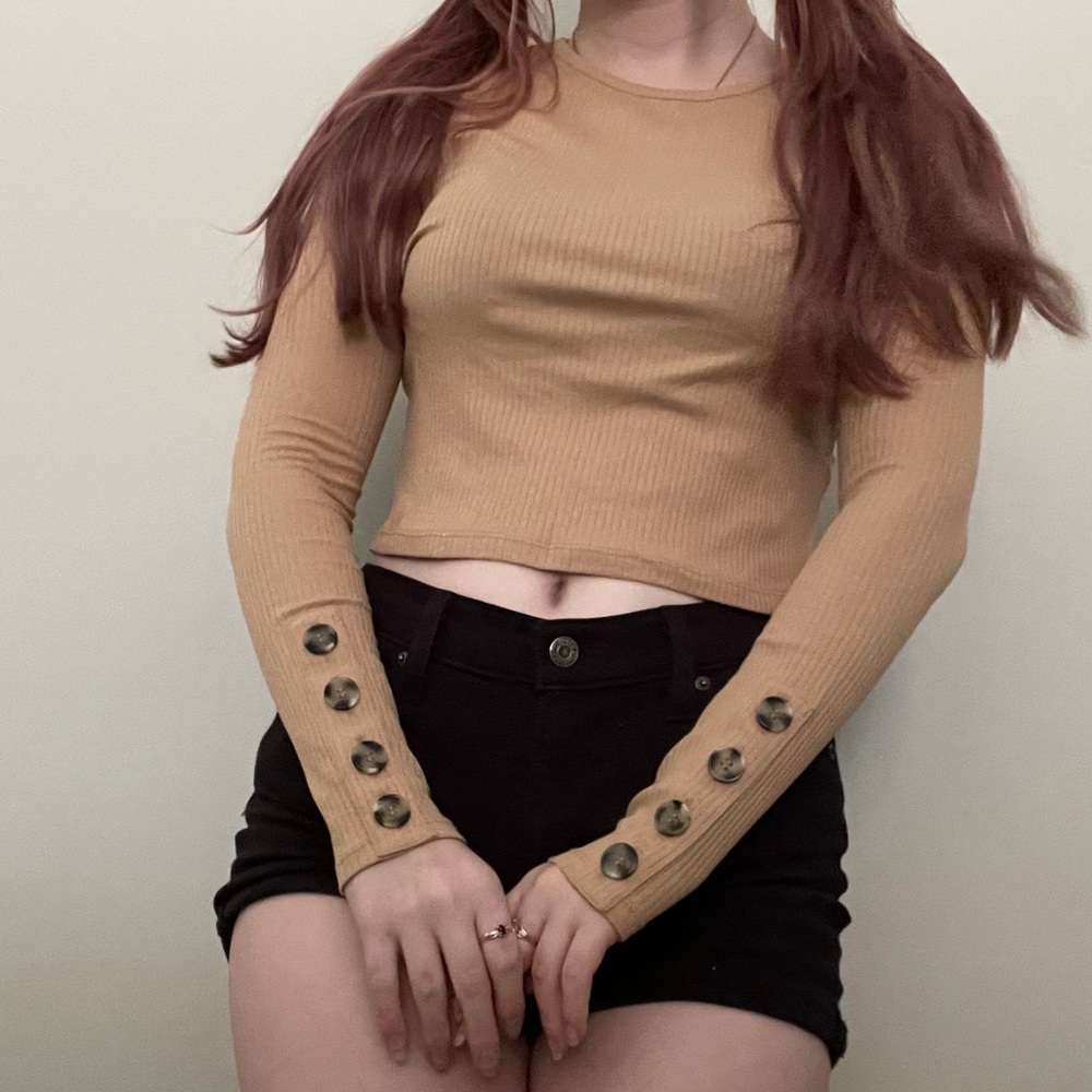 tan top shop ribbed shirt w buttons